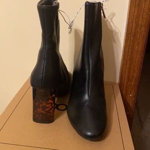 a new day Black Ankle Boots with Patterned Heel